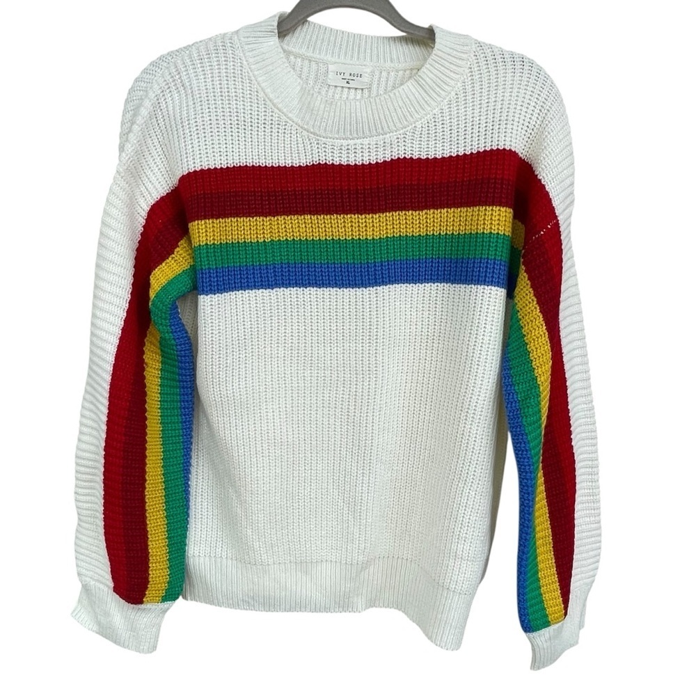 Ivy Rose 80s Inspired Rainbow Long Sleeve Colorful Cute Fun Sweater - Sz XL